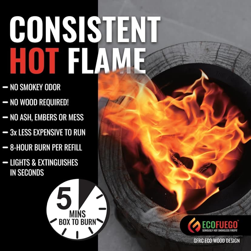 El Fuego Portable Wax Burning Fire Pit - Easy Start, Clean-Burning, No Wood Smoke with 8-Hour Starter Wax Fuel for Interval Burning - Ideal for Patios, Camping and Outdoor Use - Wood Pattern, Brown