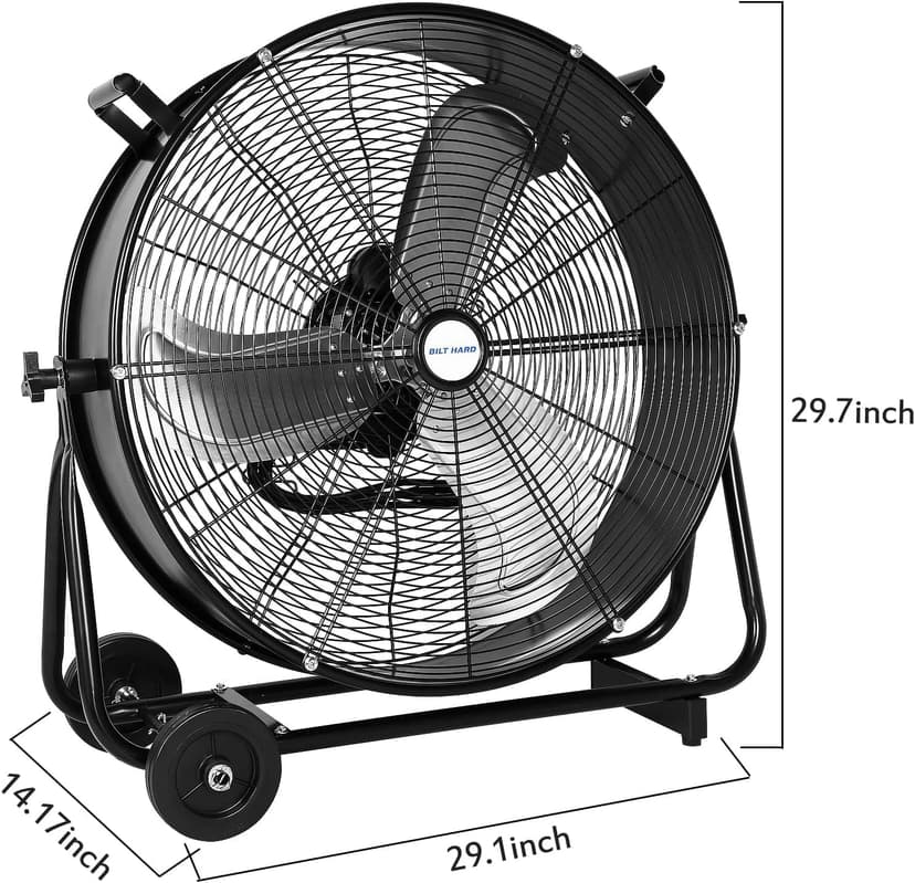 BILT HARD 24" 8100 CFM High Velocity Industrial Drum Fan, 3-Speed Heavy Duty Metal Shop Fan for Warehouse, Workshops, Garage, Factory and Basement - UL Listed