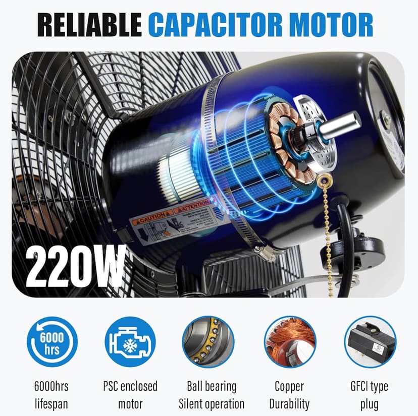 iLiving 30" Pedestal Outdoor Oscillating Fan with Misting kit - Shop, Greenhouse, Patio - 120V 1.8A 8400 CFM