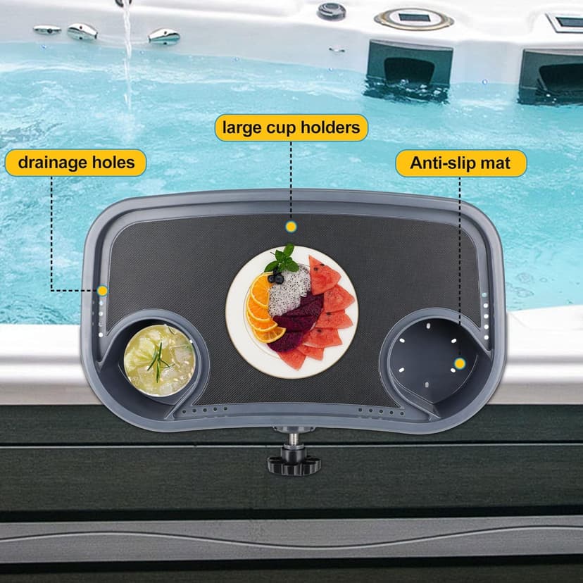 Hot Tub Tray, Adjustable Spa Table Tray with 2 Cup Holders, Spa with Wall Thickness of 2'' to 7.5'', Nonslip Heavy-Duty Shelf for Aboveground Bathtub, Spa Accessory