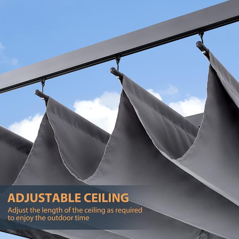 HAPPATIO 10' X 10' Pergola Retractable Canopy for Backyards, Gardens, Patios, Outdoor Pergola with Sun Shade Canopy, Includes Ground Studs and Expansion Screws (Grey)