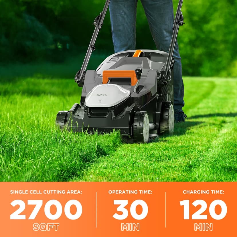 Litheli 40V (2 x 20V) 16" Electric Lawn Mower Cordless, Walk Behind Lawn Mower with 6-Height Adjust, Portable & Lightweight Push Battery Powered Lawn Mower (2 * 4.0AH Batteries Included)