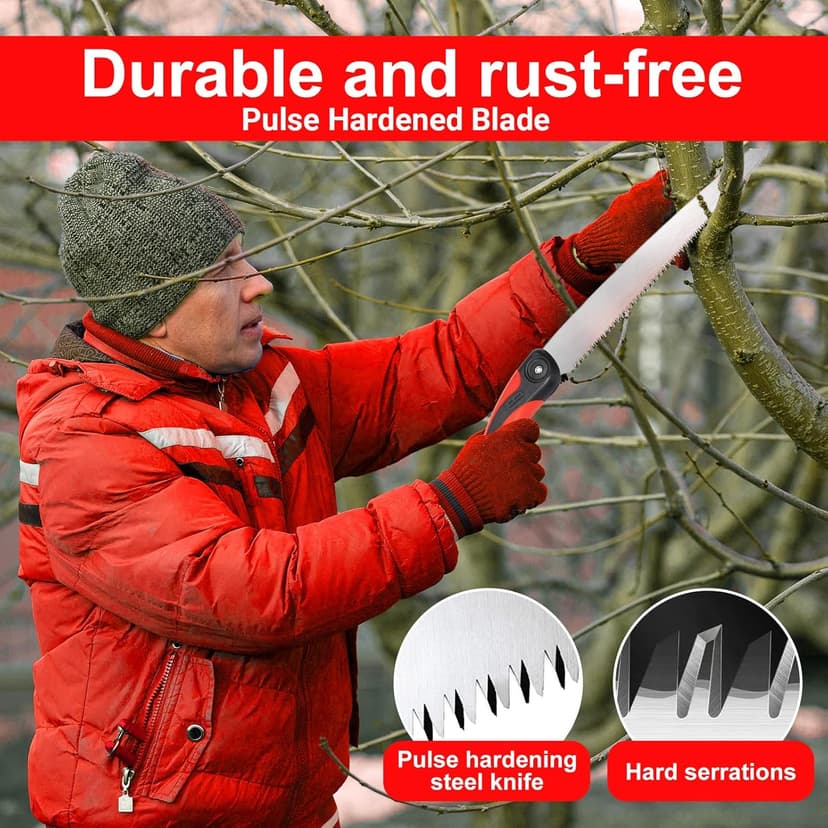 Pruning Saw with Scabbard Japanese Fixed Straight Hand Saw, Portable Tree Limb Cutter 11 Inch Blade Garden Pruner tool for Camping, Dry Wood and Fruit Trees