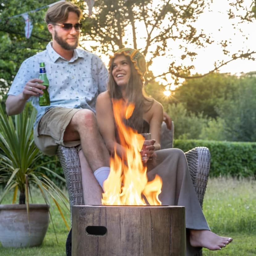 El Fuego Portable Wax Burning Fire Pit - Easy Start, Clean-Burning, No Wood Smoke with 8-Hour Starter Wax Fuel for Interval Burning - Ideal for Patios, Camping and Outdoor Use - Wood Pattern, Brown