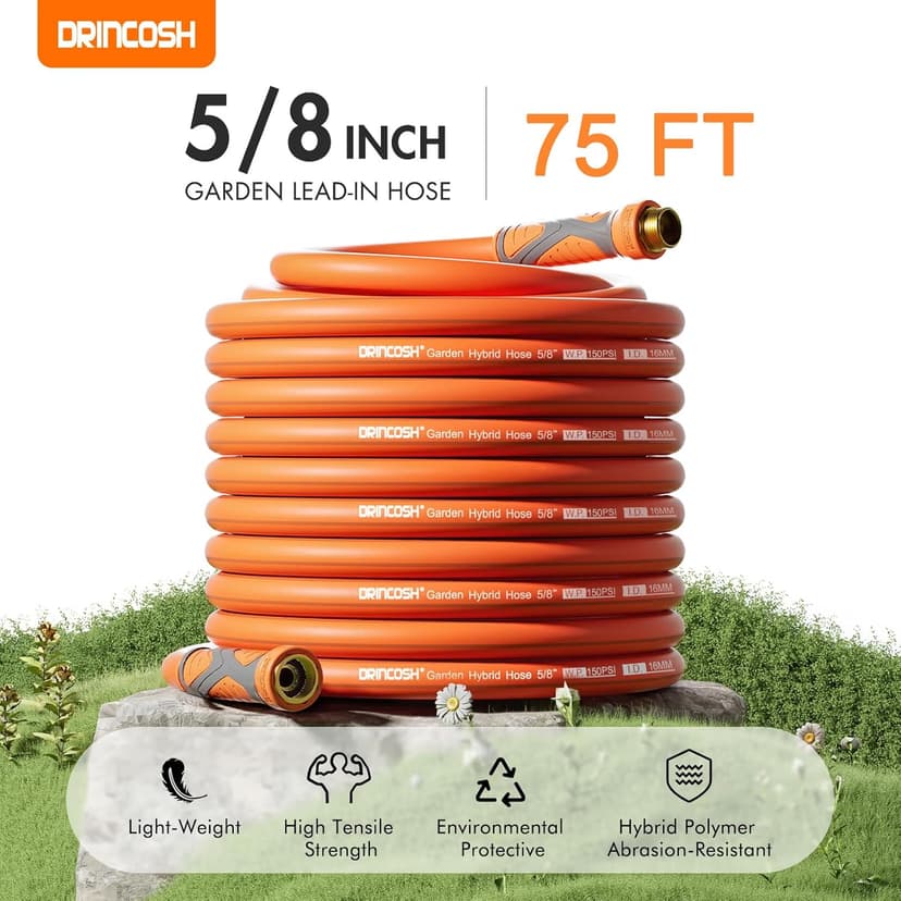Garden Hose 75 ft x 5/8", Heavy Duty Water Hose, Flexible 75 foot garden Hose, Lightweight water Hose with Swivel Handle,3/4" Male to Female Fittings, Burst 600 PSI