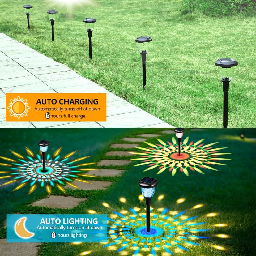 Solar Outdoor Lights,6 Pack Dream Dynamic Solar Pathway Lights,Waterproof Color Changing Solar Walkway Lights Maintain 10 Hours of Lighting for Garden, Landscape, Path, Yard, Patio, Driveway