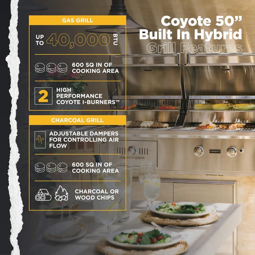 Coyote 50-Inch Built-in Natural Gas/Charcoal Dual Fuel Hybrid Grill - C1HY50NG