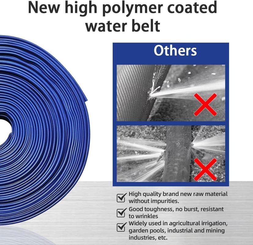 PVC Drain HOSE 2"*100ft, Pool Backwash Hose, Heavy Duty Reinforced Blue PVC Lay Flat Water, For Swimming Drain Pools and Clean Filters, with 2 Clamp