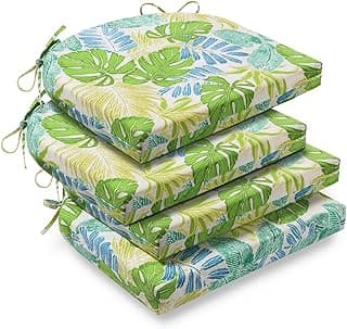 downluxe Outdoor Chair Cushions Set of 4 for Patio Furniture, Water-Resistant Patio Chair Cushions with Ties, High Density Foam Outdoor Seat Cushion, 17" X 16" X 2", Tropical Green Leaves
