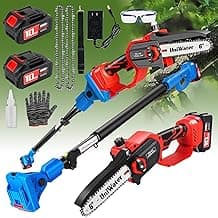 Cordless Pole Saw&Mini Chainsaw 2-IN-1,Two 3.0Ah Batteries,Auto Lubrication, 6" Brushless Electric Chainsaw,Adjustable Head,15ft Reach Electric Pole Saw for Tree Trimming