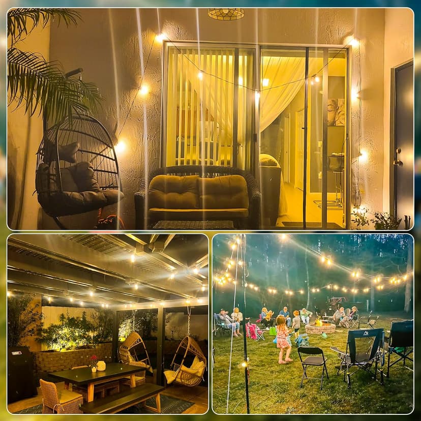 Aialun 96FT(48FTx2) LED Outdoor String Lights Outside Patio Yard Lighting Waterproof Hanging Warm Glow 2200K Shatterproof Edison Bulbs Exterior,Heavy-Duty Strand Decorative Café Porch Bistro Garden