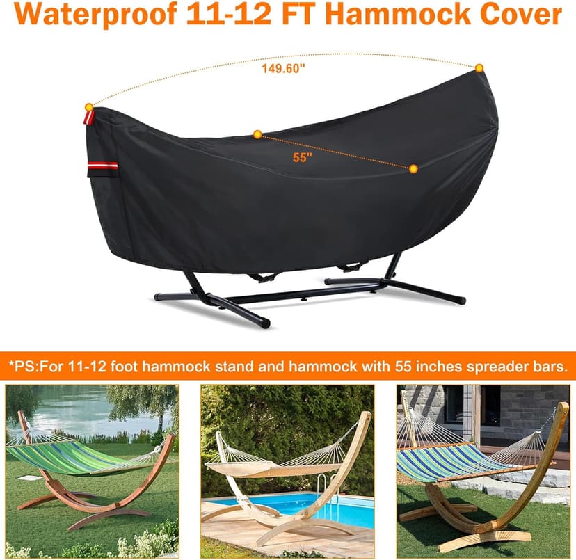 Waterproof Hammock Cover, Sun Rain UV Dust Snow Protection with Windproof Straps & Soft Cotton Lining for 55 inch Spreader Bars