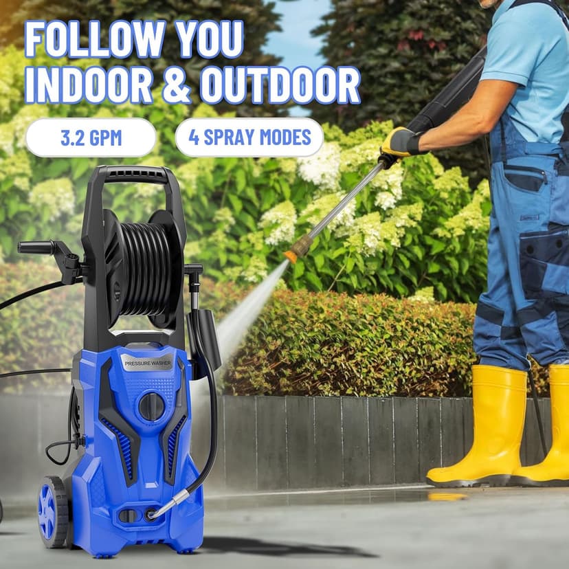 Electric Pressure Washer - 5000PSImax 3.2GPM ZHUOLIN Power Washer for Cars Washing with 25FT Pressure Hose, Blue