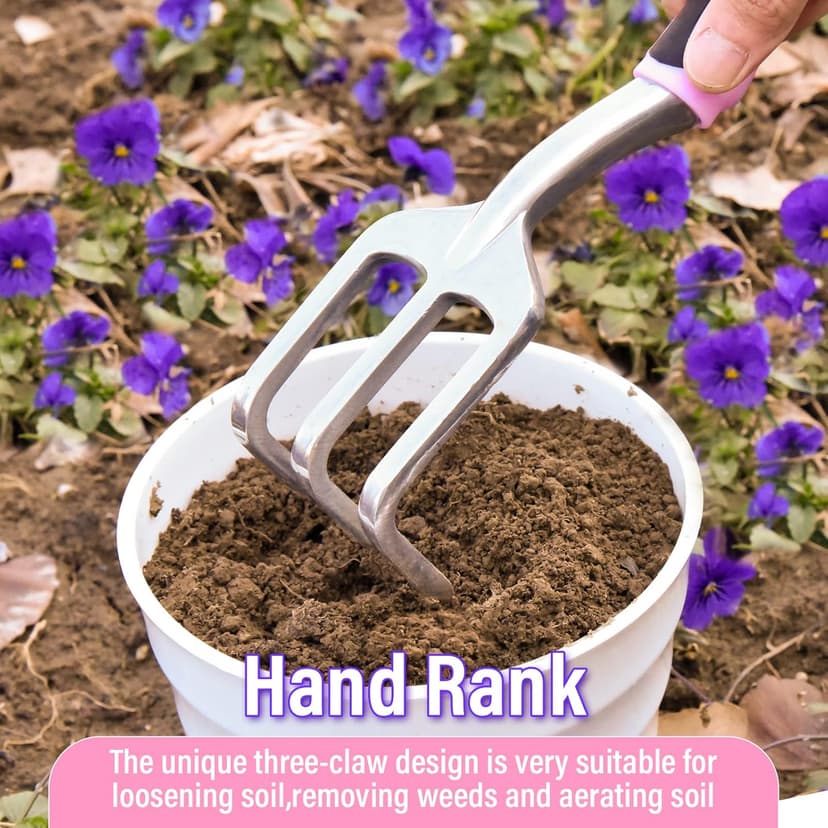 Garden Tool Set SOYUS Heavy Duty 3 Piece Gardening Hand Tools Aluminum Garden Shovel for Planting Hand Trowel Cultivator Rake with Ergonomic Non-Slip Rubber Grip Pink Gardening Gifts for Women