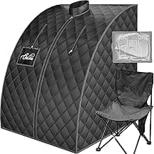 Infrared Saunas for Home, Portable Dry Sauna with Heating Foot Pad, Infrared Sauna with Sauna Chair, 2.6’ x 2.6’ x 3.5’, Black and Blue
