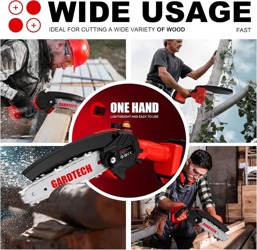 BEST Mini Chainsaw 6 Inch, Gardtech Cordless Portable Electric Chain Saw Handheld Electric Chainsaws with 2023 Upgraded 4 Chains 2 Batteries Good for Olders, DIYer, Gardeners Continuously 2 Hours Work
