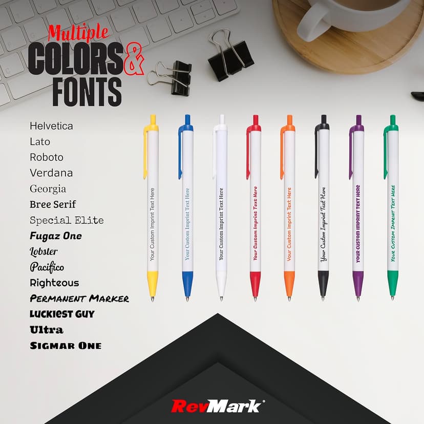 RevMark Personalized Ballpoint Pen, Custom Printed Name, Business or Event Information, Timeless Advertising, USA Made Pens, Promotional Marketing, Smooth Black Ink, Bulk Pack (Blue,50 Ct.)