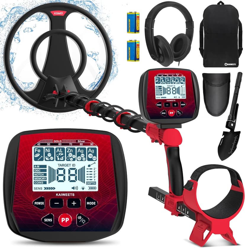 Metal Detector for Adults Professional Built-in HD Screen, KAIWEETS Metal Detector Waterproof with 6 Modes, Advanced DSP Chip, Stretchable Gold Detector Equipped with Headphones/Shovel/Bag/Battery