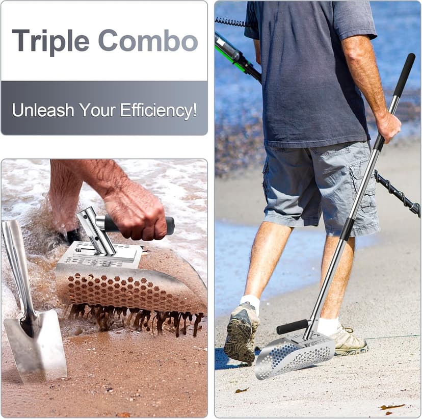 GADFISH Sand Scoop for Metal Detecting, Metal Detector Scoop, Stainless Steel Sand Sifter Shovel, Fast Sifter Shovel for Underwater Treasure Hunting (Stainless Steel)
