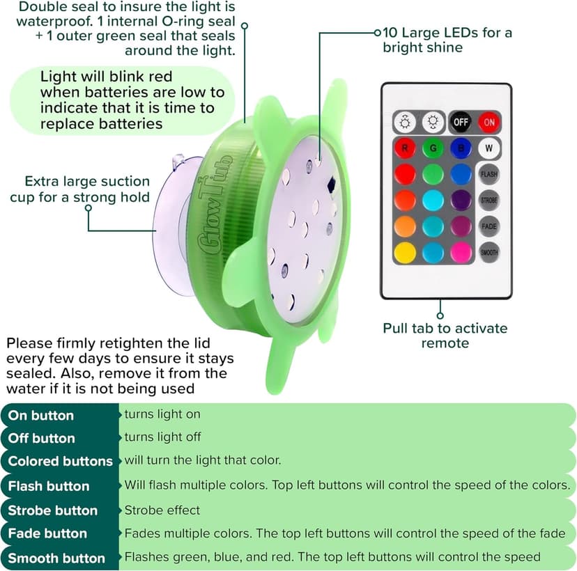 Underwater Remote Controlled LED Color Changing Light for Bathtub or spa - Battery Operated - Size 2.75 in.