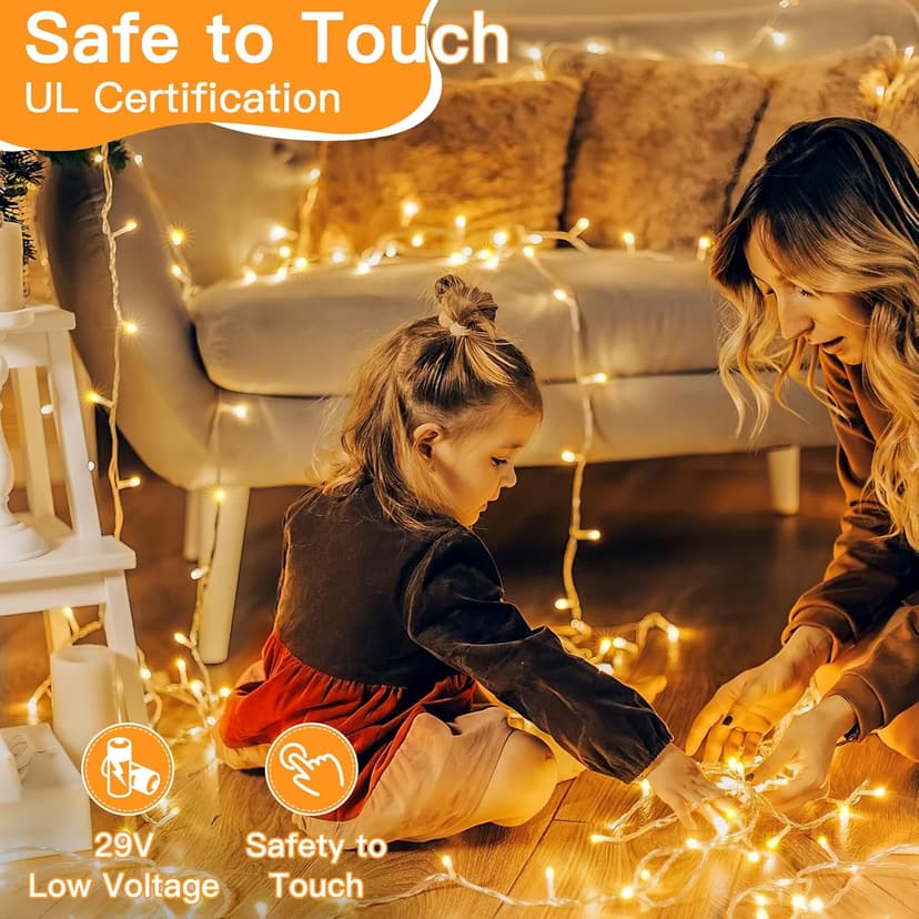 shineshine 150 LED String Lights Indoor Outdoor, Connectable Warm White String Lights for Bedroom, 8 Modes Plug in Waterproof Fairy Lights with Timer, Party Wedding Decorations