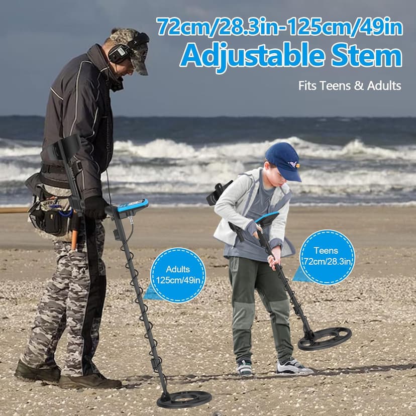 OMMO Metal Detector for Adults With Adjustable Stem, 5 Detection Modes, Higher Accuracy Gold Detector, IP68 Waterproof Coil for Detecting Treasure