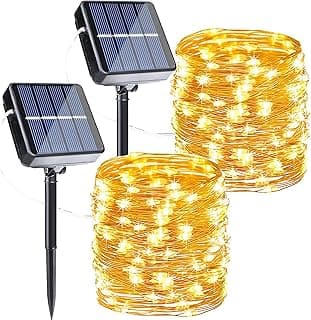 Joomer Solar Fairy Lights, 2-Pack Total 80FT 240LED Solar String Lights Outdoor Waterproof 8 Lighting Modes for Patio Fence Party Garden Yard Home Holiday Tree Outdoor Decoration (Warm White)