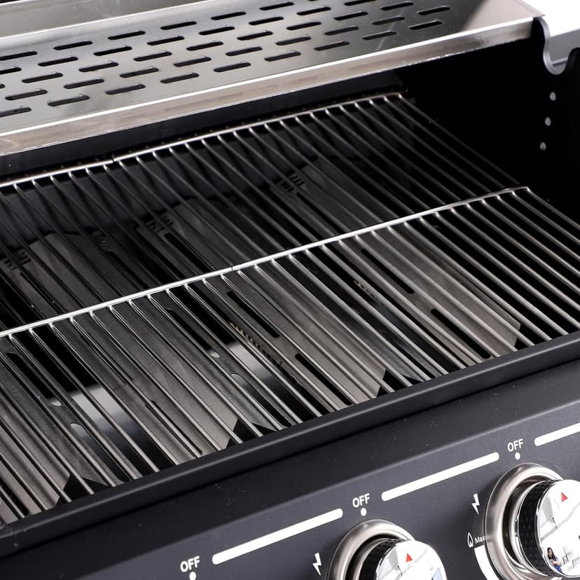 4-Burners Propane Gas Grill with Side Burner, 50,000 BTU Outdoor BBQ Grill, Cast Iron Cooking Grate with Wheels for Outdoor Patio Garden