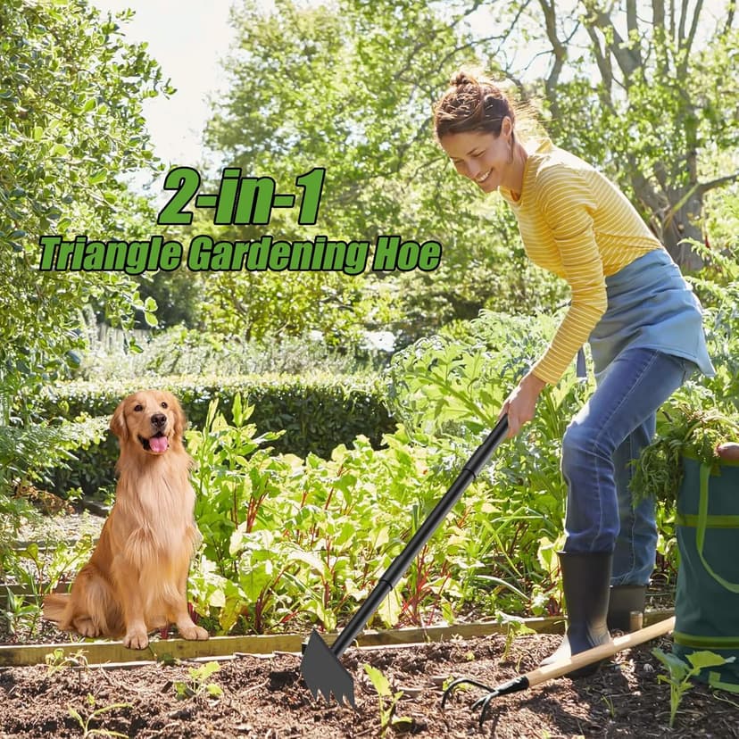 Luvenia Garden Hoe Triangle Sharp Hoes Garden Tool Manual Weeder Gardening Weeding Tool 60" Long Handle 2-in-1 Adjustable Stainless Steel Heavy Duty Hoes for Digging Soil Weeding Planting