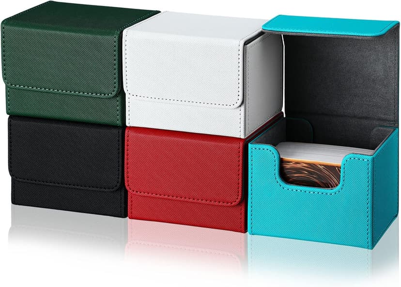 Weewooday 5 Pcs Leather Deck Card Boxes Large Size Deck Game Holder Storage Box Fit 100 Plus Sleeved Cards Compatible with MTG TCG, 5 Colors