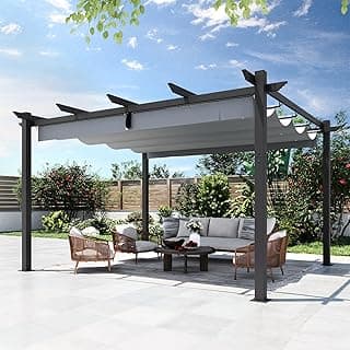 EROMMY Outdoor Retractable Pergola 10' x 13', Outdoor Aluminum Freestanding Shelter with Adjustable Sun Shade Canpoy for Patios, Dark Gray