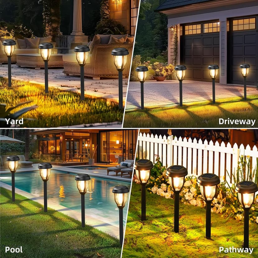 DERAYSION 12 Pack Solar Lights Outdoor, Solar Pathway Lights Auto On/Off Waterproof Garden Landscape Lighting for Path, Yard, Walkway, Driveway