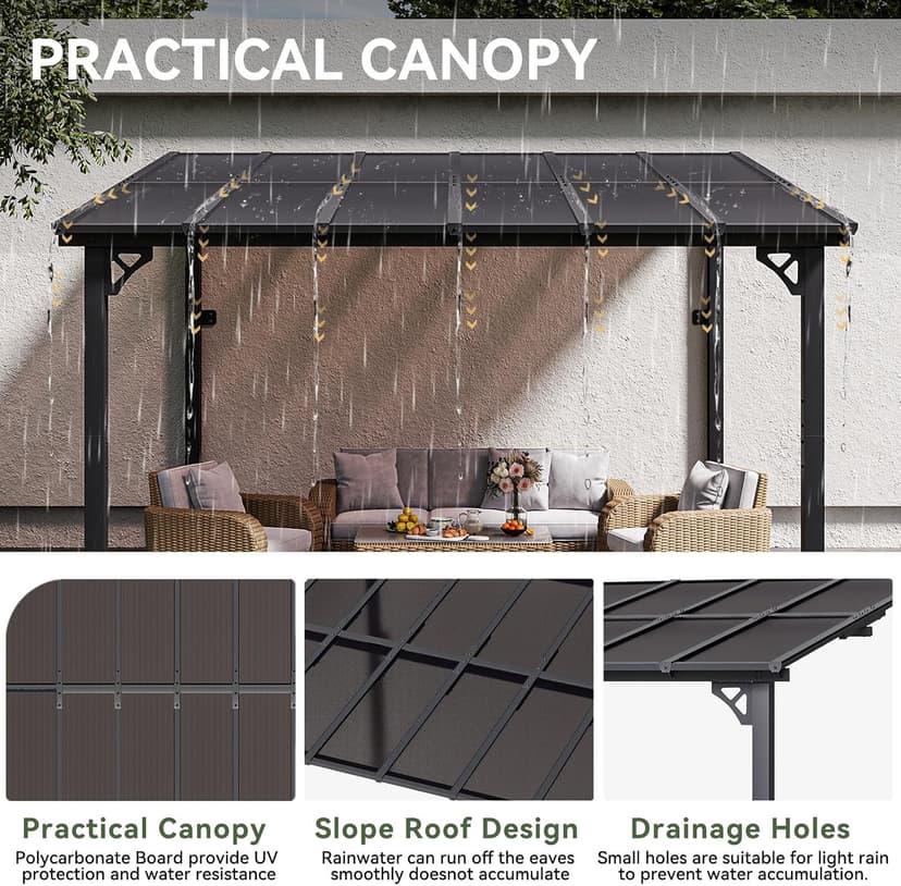 Aoxun 10' x 12' Gazebo for Patio, Gazebo Pergola with Sloped Roof, Large Wall-Mounted Heavy Duty Awnings, for Backyard, Deck, Patio