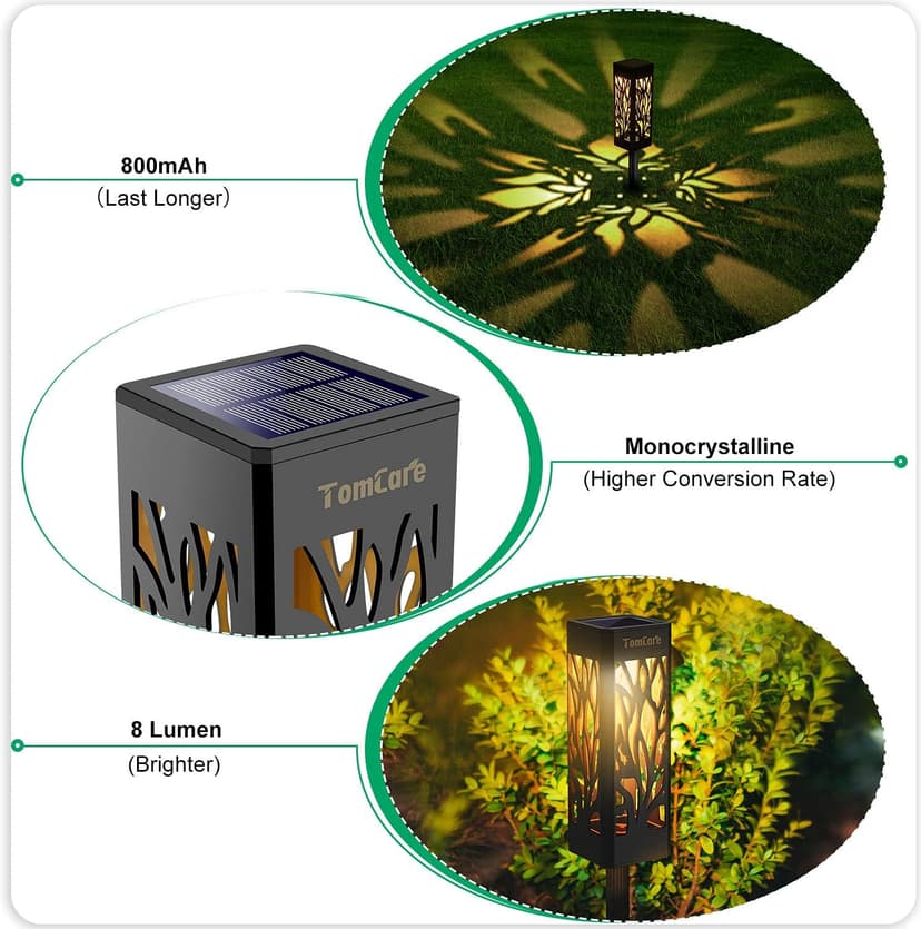 TomCare Solar Lights Outdoor Upgraded Bright Solar Pathway Lights Bigger Size Decorative Solar Waterproof Solar Powered Led Landscape Garden Lighting for Path Yard Walkway, 8 Pack
