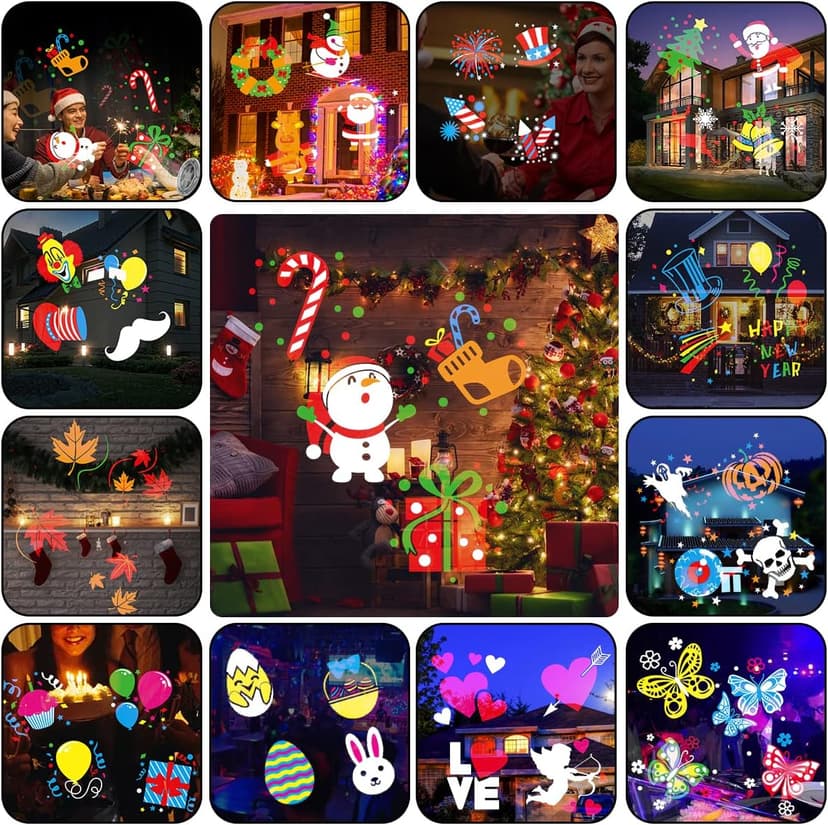 Holiday Projector Light, Syslux Halloween Christmas Projector Lights 16 HD Slides LED Waterproof Light Outdoor Indoor Light with Remote Control for Party Garden Halloween Xmas Holiday Landscape Decor