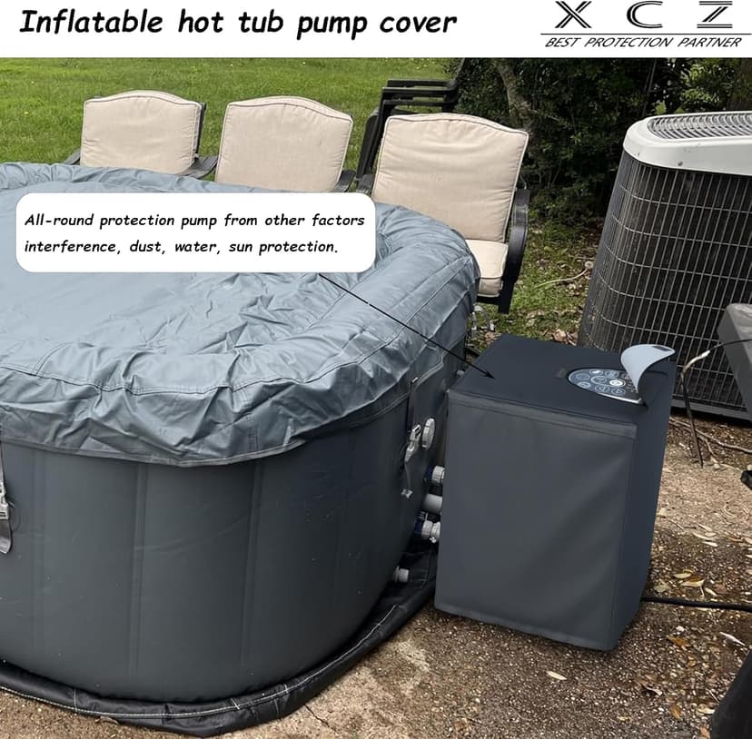 XCZ Hot Tub Pump Cover with PVC Transparent top, Insulated with Polar Fleeced Fabric, Spa Pump Winter Cover, Suitable for Inflatable hot tub Heater, Black, Cover only,