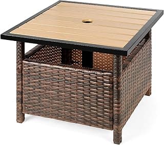 Best Choice Products Wicker Side Table with Umbrella Hole, Square PE Rattan Outdoor End Table for Patio, Garden, Poolside, Deck w/UV-Resistant Frame, Storage Space - Brown