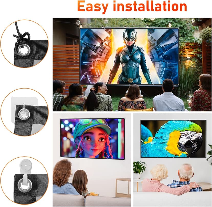 ALR Projection Screen, 4K Movie Projector Screen 16:9 HD Foldable Anti-Crease Portable Projector, Movies Screen for Home Theater Outdoor Indoor Support Double Sided Projection (120in Pro)
