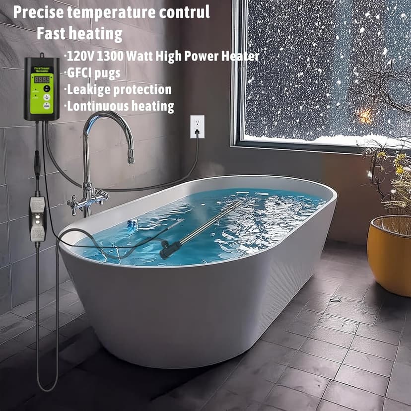 1300W Submersible Hot Tub & Pool Portable immersion Water Heater with Temperature Control and GFCI Leakage Protection for Swimming Pools, Bathtubs, Buckets, Baptistries, and Most Liquids
