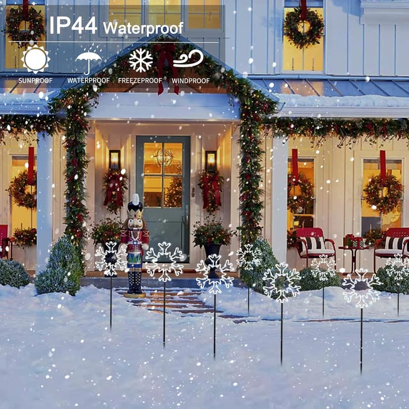 Snowflakes Christmas Pathway Lights Outdoor, 10 Large Snowflakes Christmas Decorations Outdoor Yard, Pathway Marker Stake Lights for Patio Ground Path Sidewalk Walkway Driveway