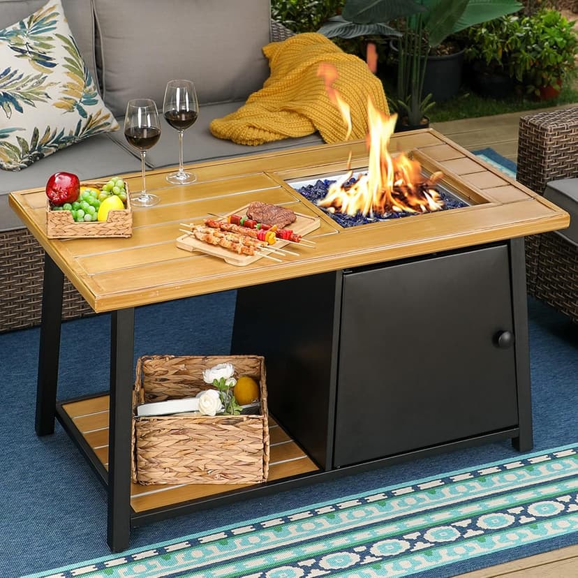 Sophia & William 50,000 BTU Propane Gas Fire Pit Table with Open Storage Space Multifunction Large 46" x 25.8" Rectangular Outdoor Firepits for Outside with Lid and Blue Fire Glass