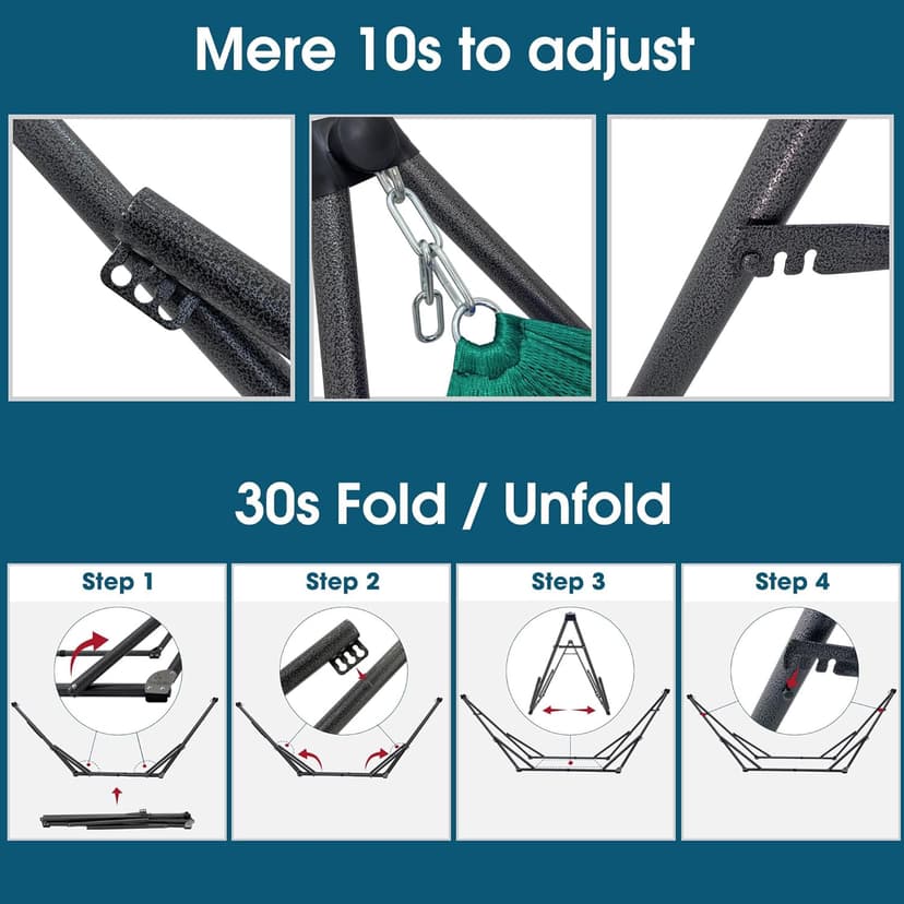 Tranquillo Foldable Hammock Stand, Collapsible Camping Hammock and Stand Set, 600 lbs Capacity Double Hammock Stand for 2 Persons, Premium Steel Stand and Breathable Polyester Hammock Net, Peacock