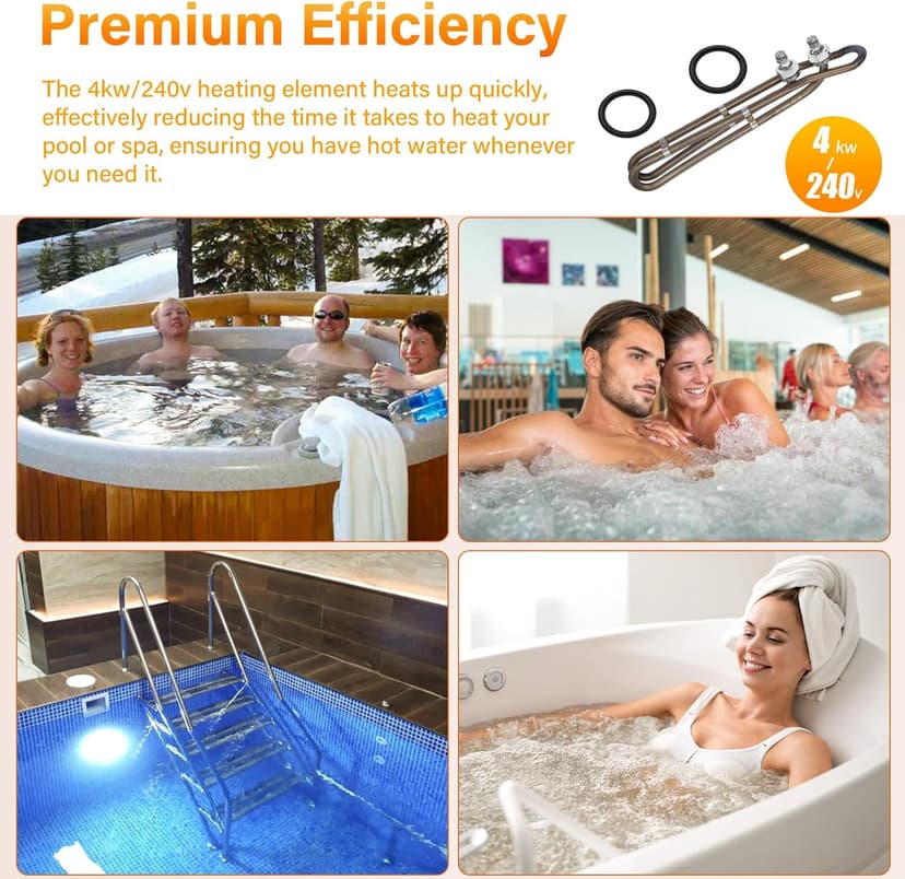 4KW 240V Universal Titanium Hot Tub Heating Element Replacement for Balboa Spa Heater Element, Flo-Thru Hot Tub Heater Element for Spa Electric Heaters and Swimming Pools