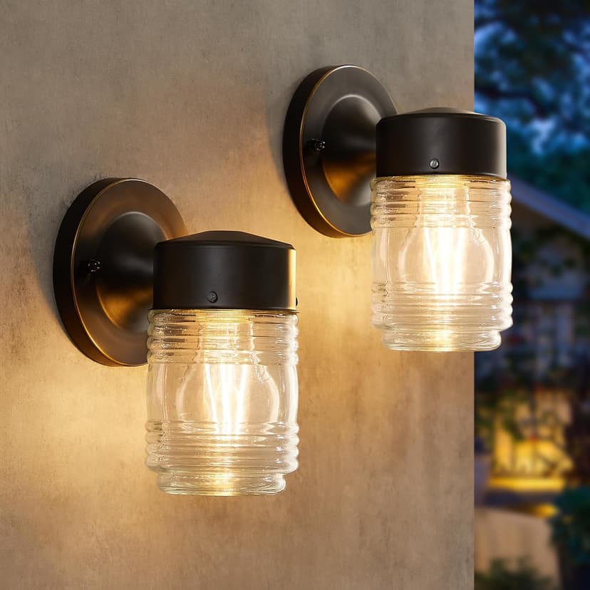 2 Pack Outdoor Wall Lantern, Exterior Waterproof Wall Sconce Light Fixtures, Black Front Door Lighting with Clear Glass Shade, Anti-Rust E26 Socket Porch Lights for Entryway