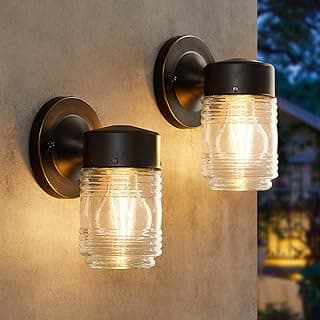 2 Pack Outdoor Wall Lantern, Exterior Waterproof Wall Sconce Light Fixtures, Black Front Door Lighting with Clear Glass Shade, Anti-Rust E26 Socket Porch Lights for Entryway