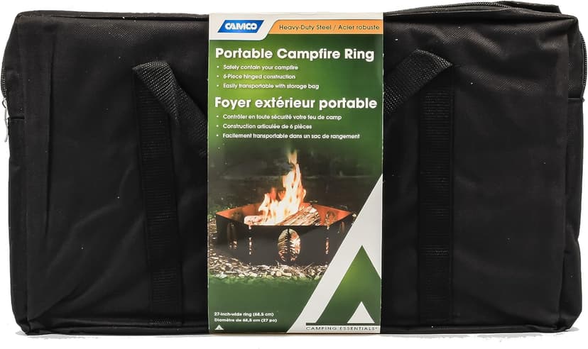 Camco Heavy Duty Steel Campfire Ring - 27"" Wide with Hinged Construction, Portable Collapsible Design is Easily Transportable, Comes with Storage Bag - (51091)", Black
