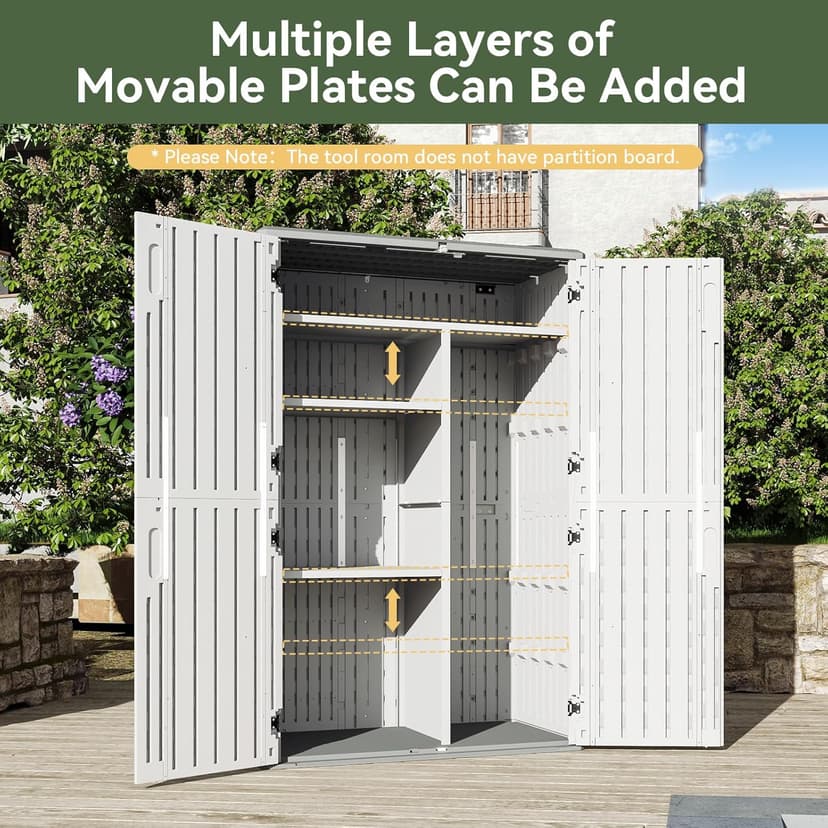 Aoxun Outdoor Storage Shed, 64 Cu.Ft Vertical Storage Sheds Outdoor with Floor, Outdoor Waterproof Storage Cabinet for Garage Storage, Pool Storage, Bike Shed, Garden Shed (White)