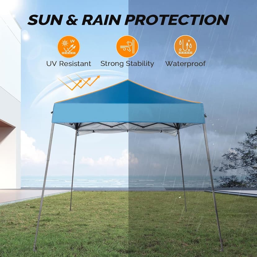 VINGLI 6x6 ft Pop Up Canopy Tent, Outdoor Small Gazebo With Backpack, Patio Slant Leg With 1 Sidewall, Portable Easy Up (Blue)