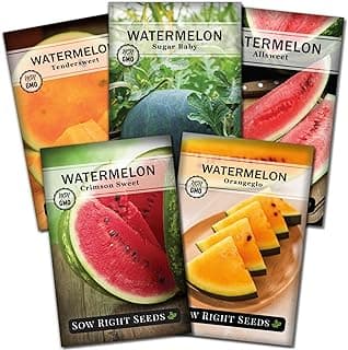 Sow Right Seeds - Watermelon Fruit Seeds Collection for Planting - Crimson Sweet, Allsweet, Sugar Baby, Tendersweet, and Orangeglo Melons - Non-GMO Heirloom Seeds to Plant a Home Vegetable Garden