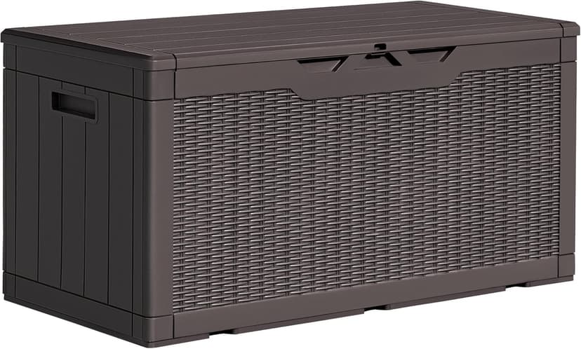 Greesum 100 Gallon Resin Deck Box Lockable Large Outdoor Storage Boxes for Garden Tools, Patio Furniture Cushions, Pool Supplies, Dark Brown